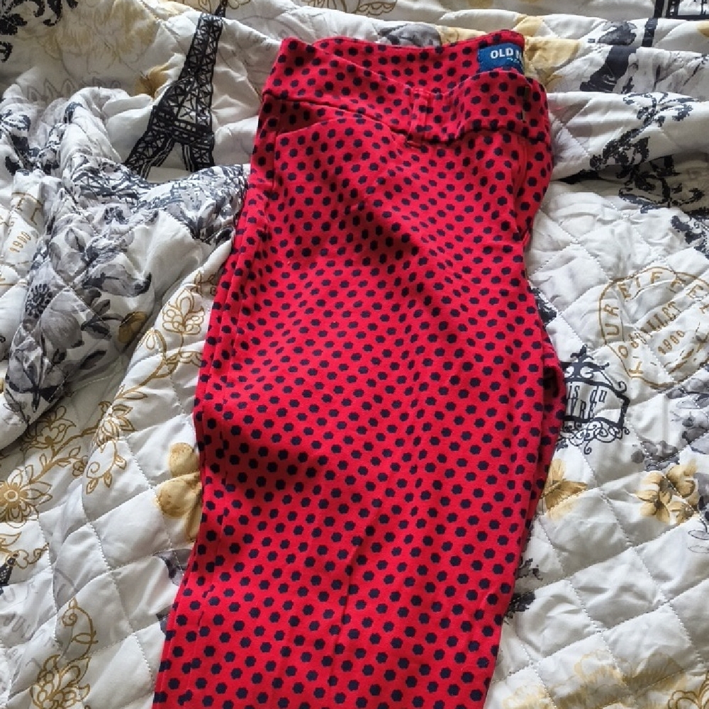 Old Navy Red Pants with Black Polka Dots